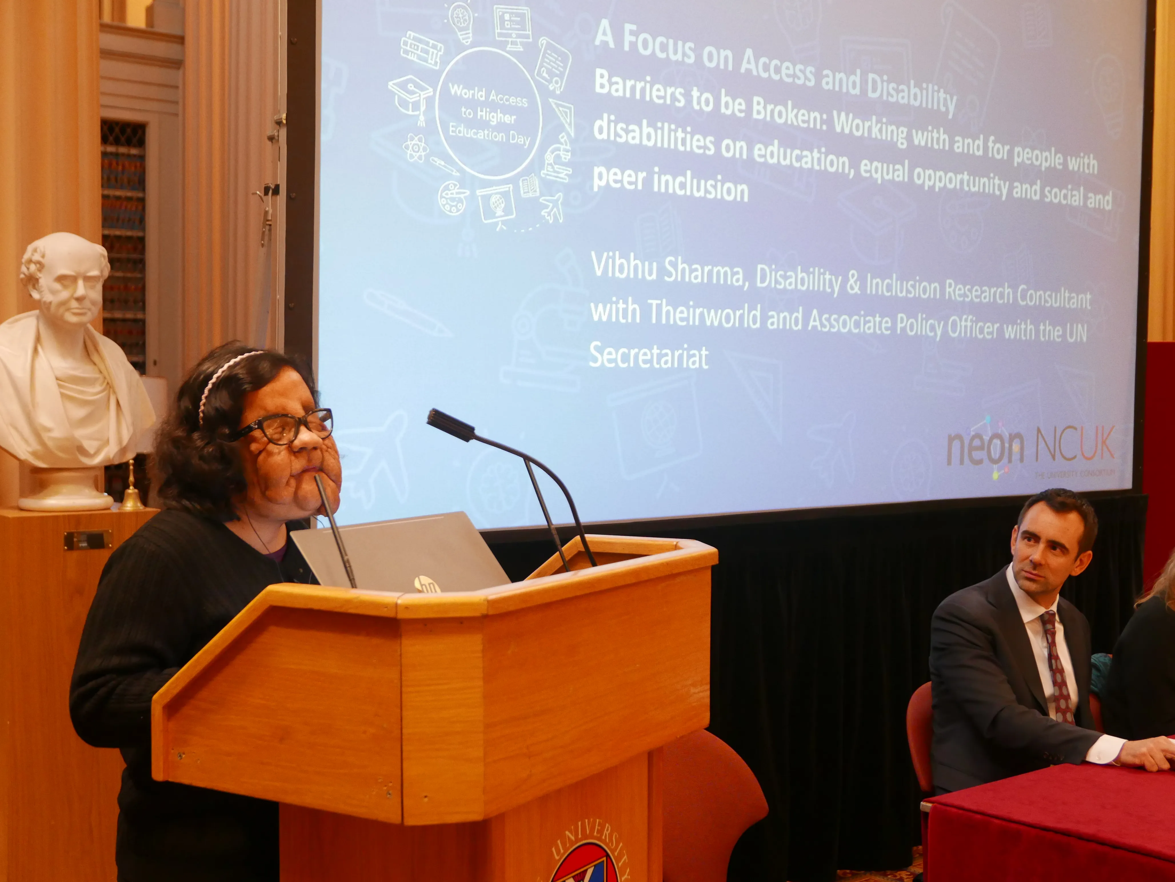 Vibhu Sharma speaking at the Global Widening Access to Higher Education Summit with Justin van Fleet (CEO, Theirworld) Nov 2019